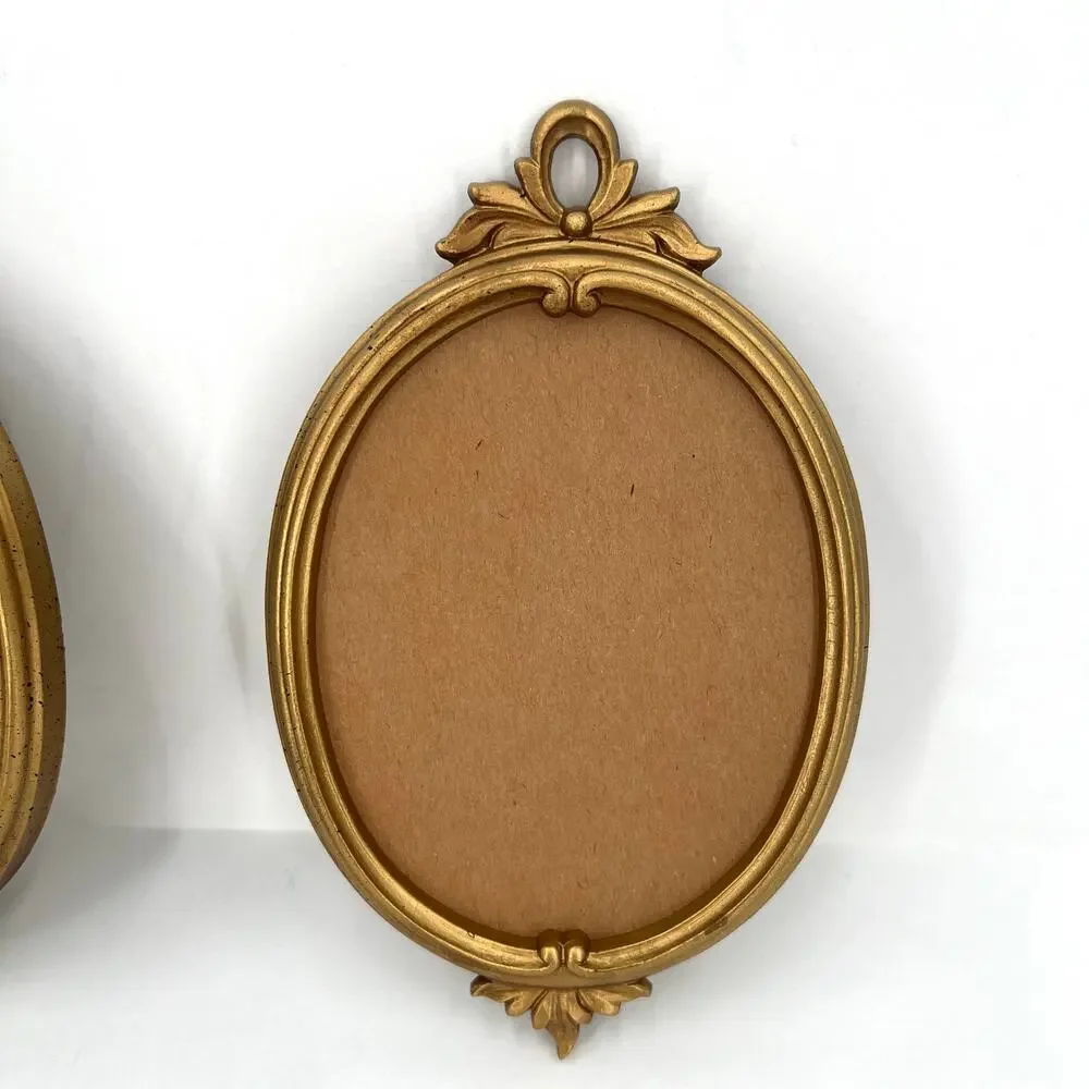 Vintage French Victorian Rococo oval photo frame with elegant bow- set of 2